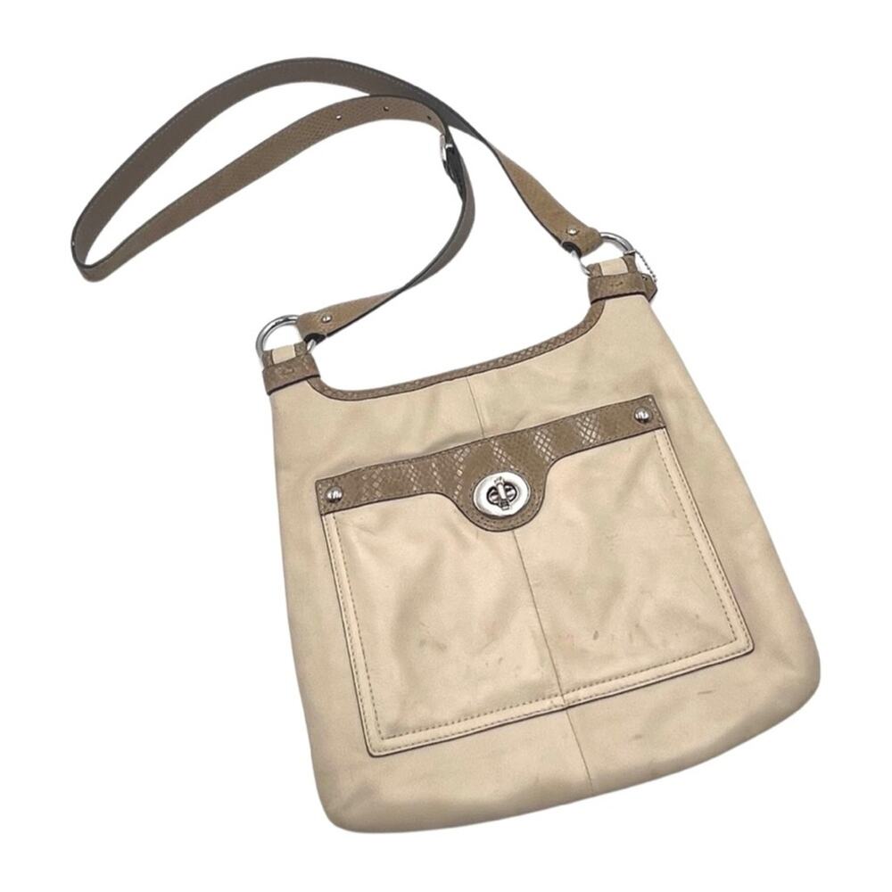 COACH PENELOPE Vintage cream leather crossbody bag snake skin like strap